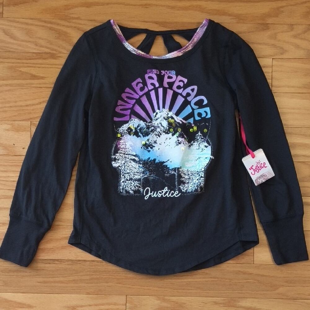 Justice Long Sleeve Inner Peace Tee & Sports Bra Set Of 2 Size M/10 NWT